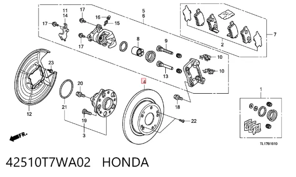 Disco de freno trasero 42510T7WA02 Honda