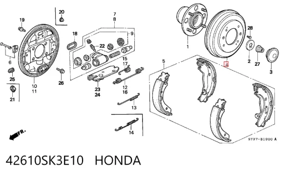 Tambor de freno trasero 42610SK3E10 Honda
