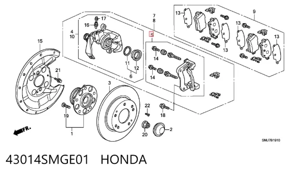 Soporte de la pinza de freno trasera 43014SMGE01 Honda