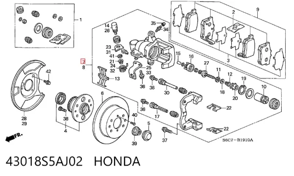 Pinza de freno trasera derecha 43018S5AJ02 Honda