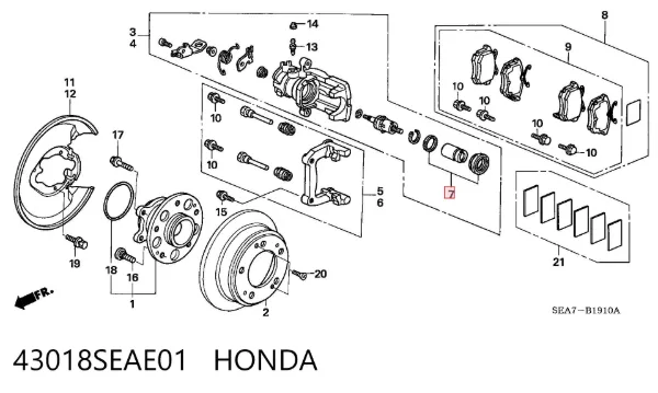 Kit de reparación de pinzas de freno trasero 43018SEAE01 Honda