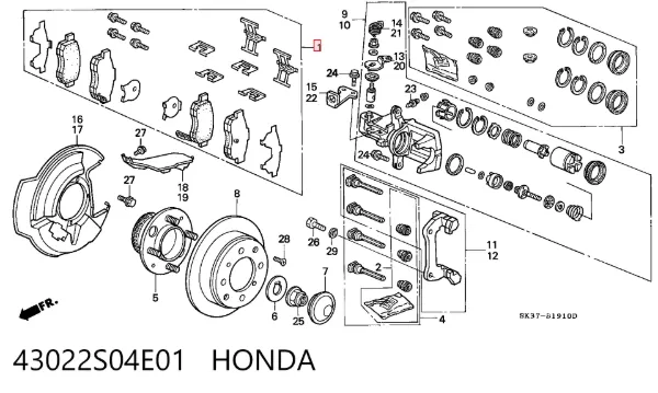 Pastillas de freno traseras 43022S04E01 Honda