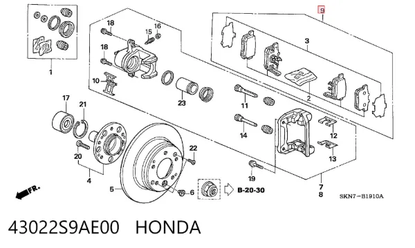 Pastillas de freno traseras 43022S9AE00 Honda