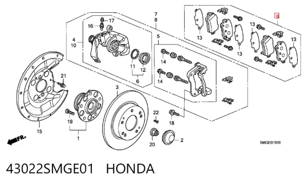Pastillas de freno traseras 43022SMGE01 Honda