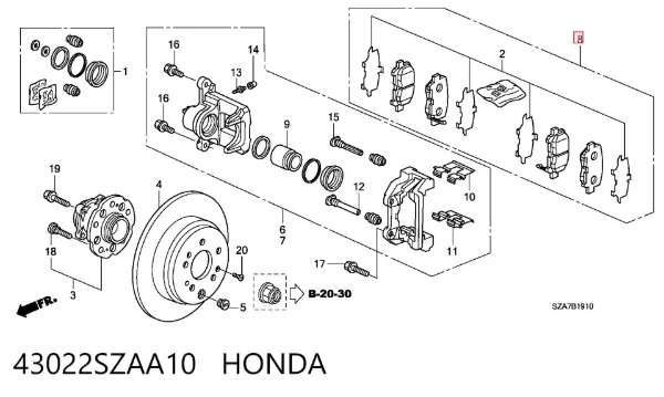 Pastillas de freno traseras 43022SZAA10 Honda