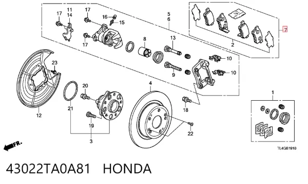 Pastillas de freno traseras 43022TA0A81 Honda