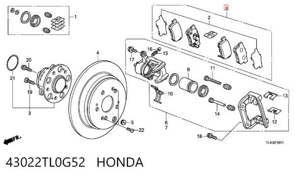 Pastillas de freno traseras 43022TL0G52 Honda