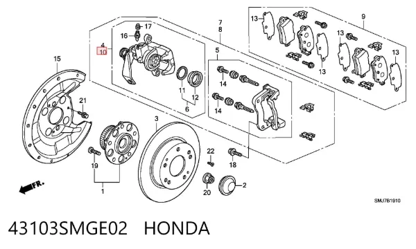 Pinza de freno trasera izquierda 43103SMGE02 Honda