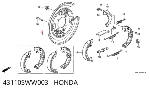 Protector de disco de freno trasero derecho 43110SWW003 Honda