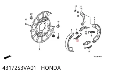 Muelle de presión de las zapatas de freno traseras HONDA 43172S3VA01