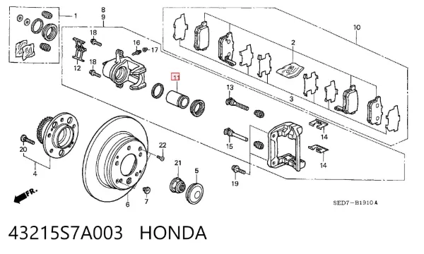 Émbolo de la pinza de freno trasera 43215S7A003 Honda