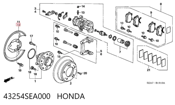 Protector de disco de freno trasero izquierdo 43254SEA000 Honda
