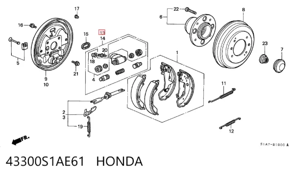 Cilindro de freno de rueda trasera 43300S1AE61 Honda