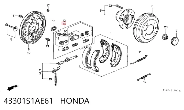 Cilindro de freno de rueda trasera 43301S1AE61 Honda