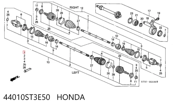 Semieje delantero derecho 44010ST3E50 Honda