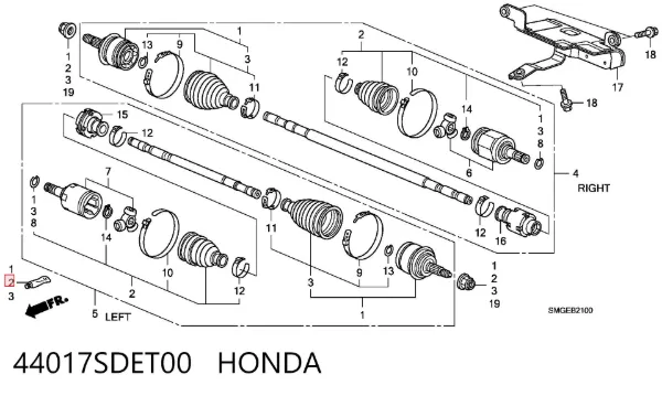 Fuelle de semieje delantero interior 44017SDET00 Honda
