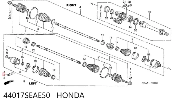 Fuelle de semieje delantero interior 44017SEAE50 Honda