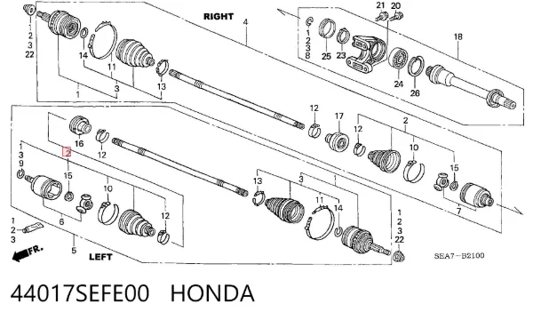 Fuelle de semieje delantero interior 44017SEFE00 Honda