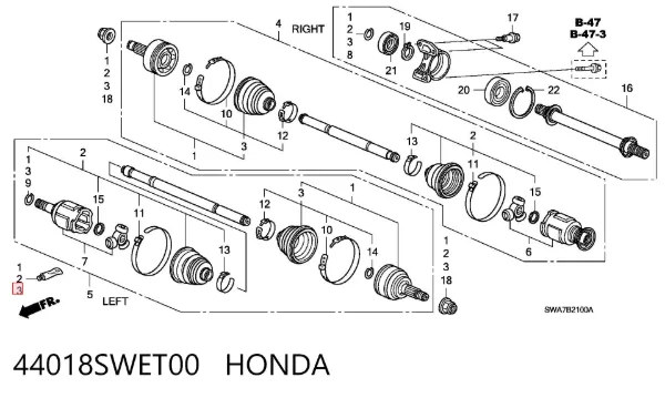 Fuelle de palier delantero exterior 44018SWET00 Honda
