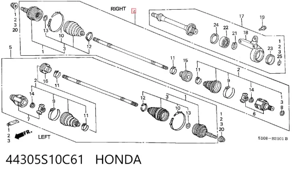 Semieje delantero derecho 44305S10C61 Honda