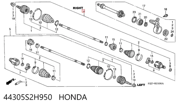 Semieje delantero derecho 44305S2H950 Honda