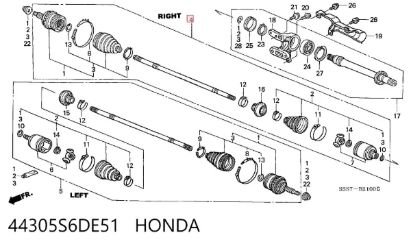 Semieje delantero derecho 44305S6DE51 Honda