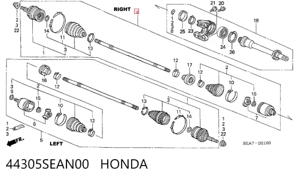 Semieje delantero derecho 44305SEAN00 Honda