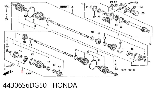 Semieje delantero izquierdo 44306S6DG50 Honda