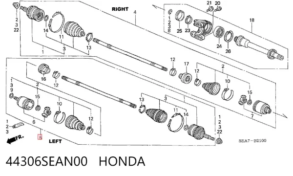 Semieje delantero izquierdo 44306SEAN00 Honda