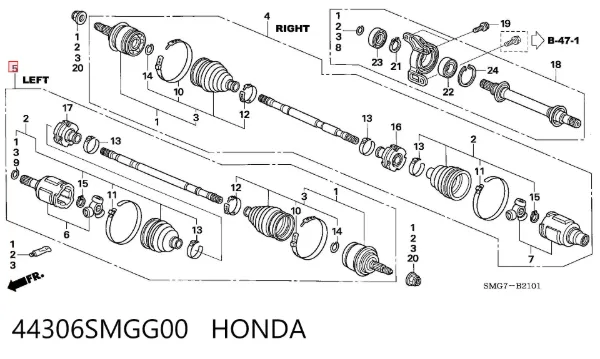 Semieje delantero izquierdo 44306SMGG00 Honda