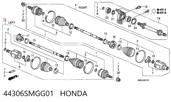 Semieje delantero izquierdo 44306SMGG01 Honda