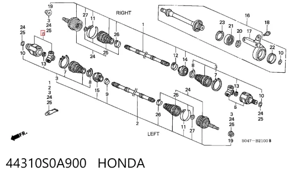 Junta homocinética interna delantera izquierda 44310S0A900 Honda
