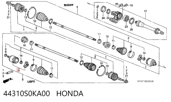 Junta homocinética interna delantera izquierda 44310S0KA00 Honda