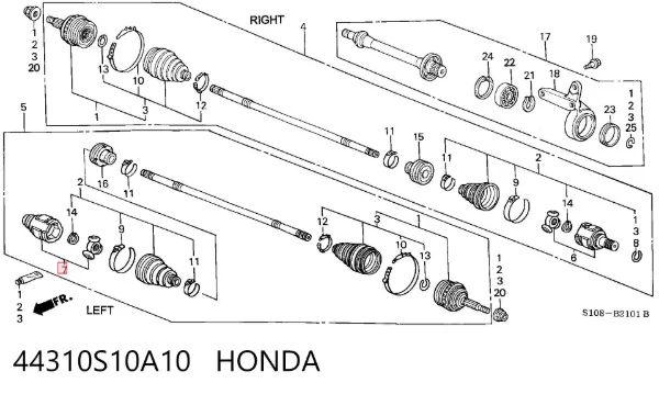 Junta homocinética interna delantera izquierda 44310S10A10 Honda