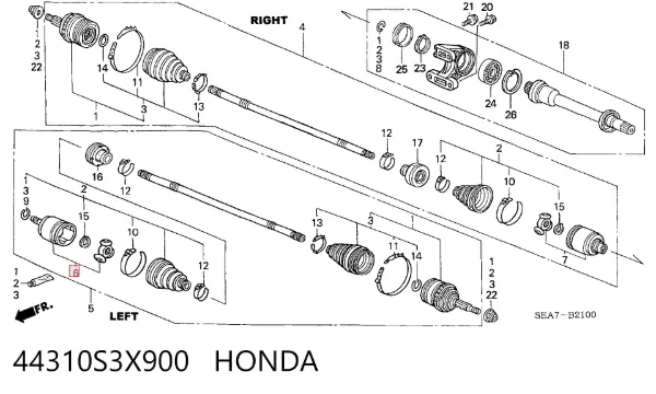 Junta homocinética interna delantera izquierda 44310S3X900 Honda