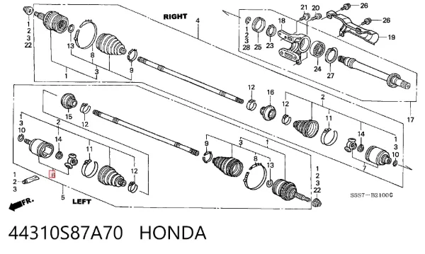 Junta homocinética interna delantera izquierda 44310S87A70 Honda