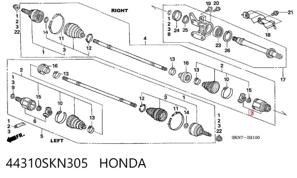 Junta homocinética interna delantera derecha 44310SKN305 Honda