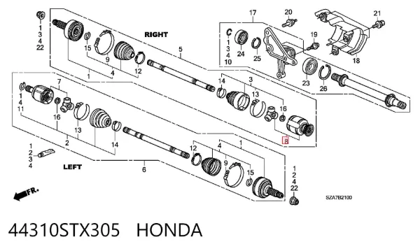 Junta homocinética interna delantera derecha 44310STX305 Honda