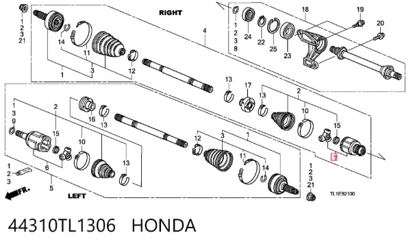 Junta homocinética interna delantera derecha 44310TL1306 Honda