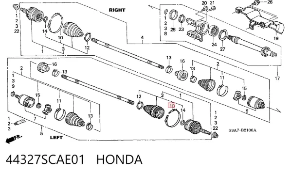 Barra de torsión delantera derecha 44327SCAE01 Honda