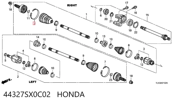 Barra de torsión delantera derecha 44327SX0C02 Honda