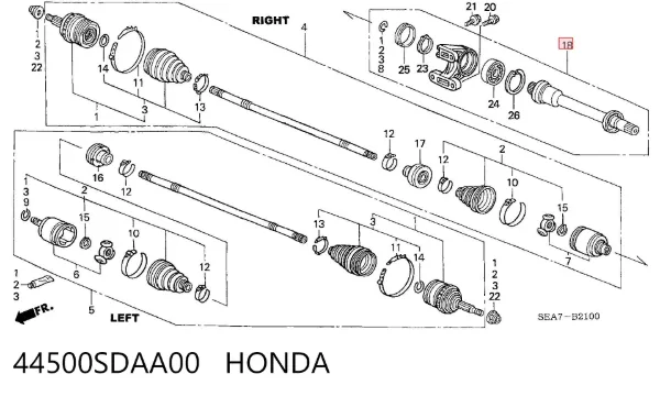 Eje intermedio de transmisión 44500SDAA00 Honda