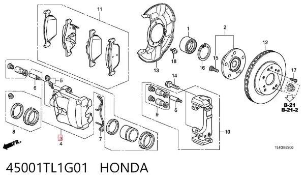 Pinza de freno delantera izquierda 45001TL1G01 Honda
