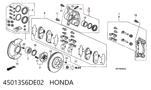 Pinza de freno delantera izquierda 45013S6DE02 Honda