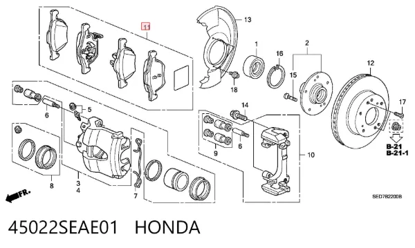 Pastillas de freno 45022SEAE01 Honda