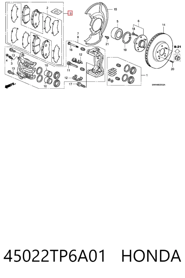 Pastillas de freno 45022TP6A01 Honda