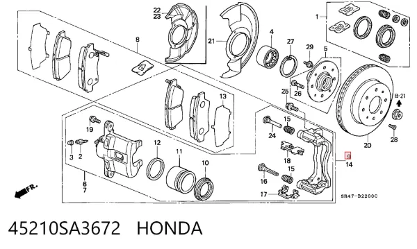 Pinza de freno trasera derecha 45210SA3672 Honda