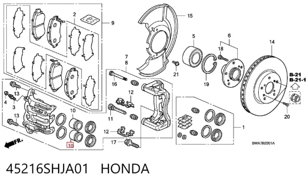 Émbolo de la pinza de freno delantera 45216SHJA01 Honda
