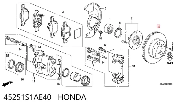 Disco de freno 45251S1AE40 Honda