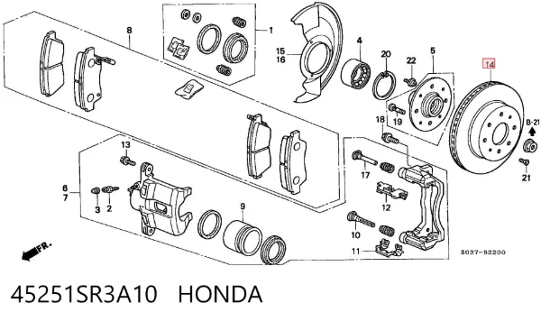 Disco de freno 45251SR3A10 Honda